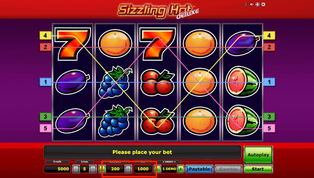 Bet/Line в Sizzling Hot Deluxe