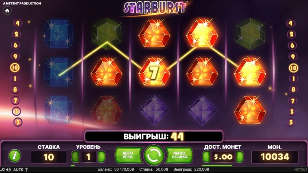 Гра Starburst від провайдера NetEnt